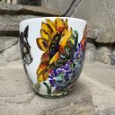 Porcelanowy kubek ręcznie malowany Koty i kwiaty (300 ml)