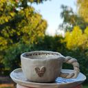 Ceramiczna filiżanka z podstawką - ręcznie robiona