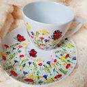 Komplet letniej łąki: filiżanka 350 ml - ręcznie malowana porcelana
