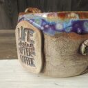 Kubek ceramiczny z sową i napisem - kamionka handmade