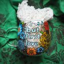 Ręcznie malowany szklany kubek LOVE blue 300 ml