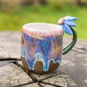 Ceramiczny kubek z kwiatkiem - Zielone poszycie - Rękodzieło - ok 400 ml