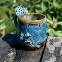 Kubek ceramiczny z muchomorkami - leśne rękodzieło 550 ml