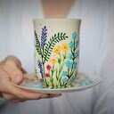 Kubek ze spodkiem Ręcznie Malowany Zioła Łąka Kwiaty Polne 300ml