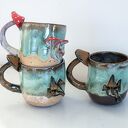 Duży kubek z grzybkami ceramiczny - ok. 500 ml, rękodzieło Azul Horse