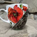 Porcelanowy kubek ręcznie malowany Koty i kwiaty (300 ml)