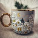 Zimowy świąteczny ręcznie malowany porcelanowy kubek KAMIENICZKI