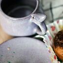 Lawendowy kubek z ptaszkiem, filiżanka fioletowa