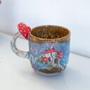 Duży kubek z Muchomorem handmade | Bubble gum beton| ok 600 ml