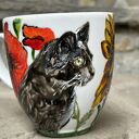 Porcelanowy kubek ręcznie malowany Koty i kwiaty (300 ml)