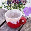 Ręcznie robiony duży kubek ceramiczny z koniem - czerwony, ok. 390 ml 