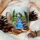 Kubek 270 ml z konikiem i dzięciołem - ręcznie malowana porcelana