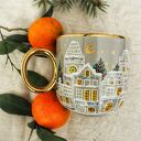 Zimowy świąteczny ręcznie malowany porcelanowy kubek KAMIENICZKI