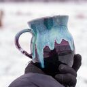 Handmade fioletowy kubek ceramiczny Mroźna Violetta - duży ok. 450-520 ml