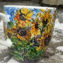Porcelanowy kubek ręcznie malowany Słoneczniki (300 ml)