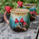 Handmade Kubek z Muchomorkiem | Grzybki taliowany turkus | ok 450 ml jasny (3)