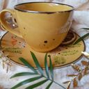 Barwny ręcznie malowany komplet kawowy 300 ml - talerzyk i filiżanka z porcelany