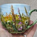 Porcelanowa filiżanka ręcznie malowana Łąka 250 ml ze spodkiem