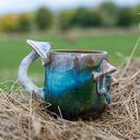 Handmade kubek z grzybkami - psychodelki zielone, ok 410 ml