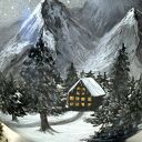 Duży zimowy kubek z górami. Ręcznie malowany okrągły kubek baryłka idealny na Boże Narodzenie