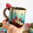 Handmade Duży Kubek z muchomorkiem | Turkusowe poszycie | ok 470 ml