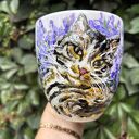 Porcelanowy kubek ręcznie malowany Kot w kocimiętce