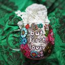 Ręcznie malowany szklany kubek do kawy herbaty LOVE pink