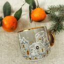 Zimowy świąteczny ręcznie malowany porcelanowy kubek KAMIENICZKI