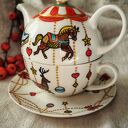 filiżanka i imbryk komplet do herbaty tea for one ŚWIĄTECZNA KARUZELA