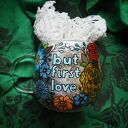 Ręcznie malowany szklany kubek LOVE blue 300 ml
