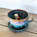 Ceramiczna filiżanka z figurką sowy płomykówki - Opal, ok. 310 ml (z talerzykiem)