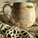 Wiosenny kubek OPAL z kwiatem wiśni - ręcznie malowany, porcelana 380 ml