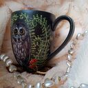 Ręcznie malowana sówka i runo leśne - kubek z porcelany 400 ml