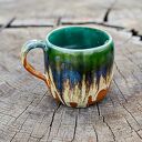 Handmade duży kubek ceramiczny z koniem wewnątrz - Smaragd - ok. 390 ml