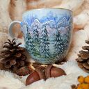 Ręcznie malowany kubek porcelanowy Jeleń górski - pejzaż 480 ml