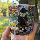 Porcelanowy kubek ręcznie malowany - Jesień w parku
