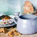 Lawendowy kubek z ptaszkiem, filiżanka fioletowa