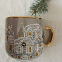 Zimowy świąteczny ręcznie malowany porcelanowy kubek KAMIENICZKI