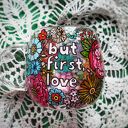 Ręcznie malowany szklany kubek do kawy herbaty LOVE pink