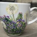 Porcelanowy kubek ręcznie malowany Kot w ogrodzie (300 ml)