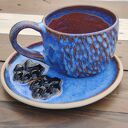 Ceramiczny komplet kubek z talerzykiem psia łapka - ręcznie rzeźbiona kamionka