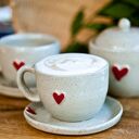 Filiżanka z serduszkiem i spodkiem - ręcznie toczona ceramika do cappuccino