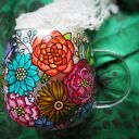 Ręcznie malowany szklany kubek do kawy herbaty LOVE pink