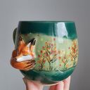 Ręcznie robiony kubek ceramiczny z lisem - 320 ml