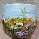 Porcelanowa filiżanka ręcznie malowana Łąka 250 ml ze spodkiem