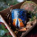 Świąteczny zestaw prezentowy dla miłośników herbaty i lasu, kubek zimowe lisy i podkładka