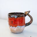Duży kubek ceramiczny z grzybkami handmade - lawa beż, ok. 500 ml