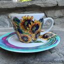 Filiżanka porcelanowa 200 ml ze spodkiem - Słoneczniki malowane ręcznie