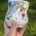 Kolorowy biały kubek handmade ceramiczny unikat