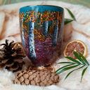 Kubek 400 ml - pejzaż leśny z liskiem na wrzosowisku - rękodzieło na porcelanie